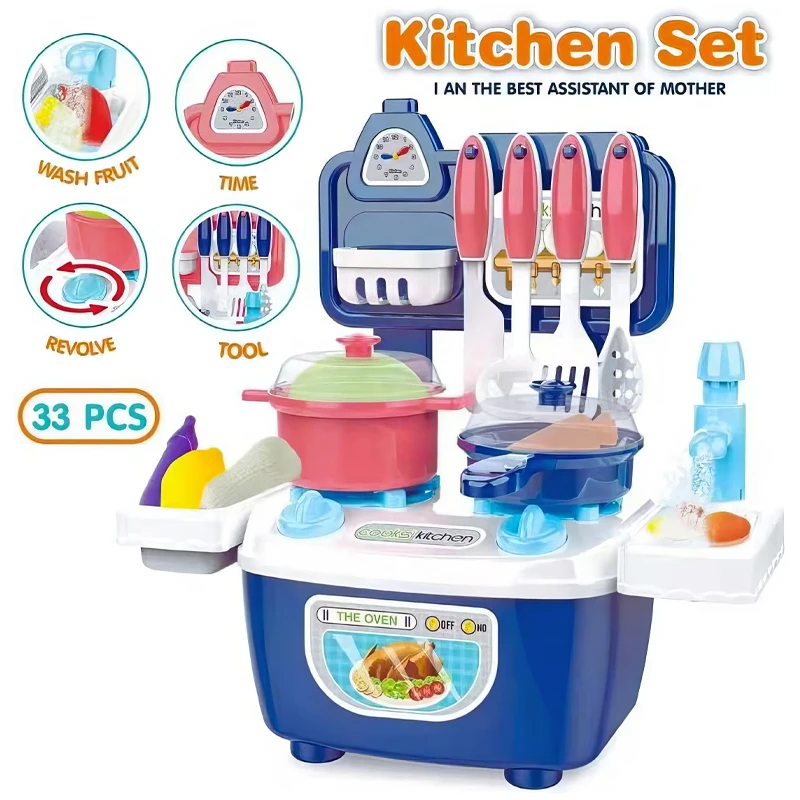 Mini Kitchen Toy Set, Come With Cooking Accessories, Sink With Running Water, 11 Vegetables,fruits, Pots , Basket.Large Storage Space Educational Toy (WY11)